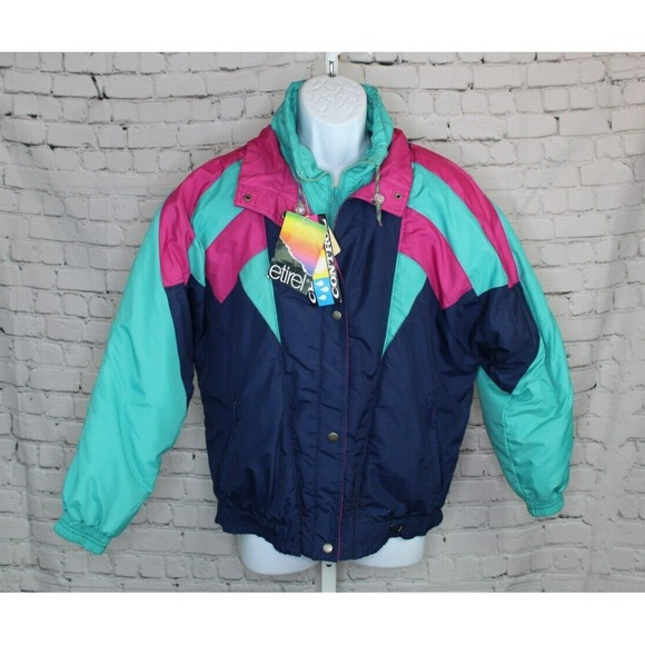 ertirel Jackets & Blazers - Vtg etirel Pink Blue Ski Snowboard Jacket Women's Size 8 asymmetric 80s/90s NWT